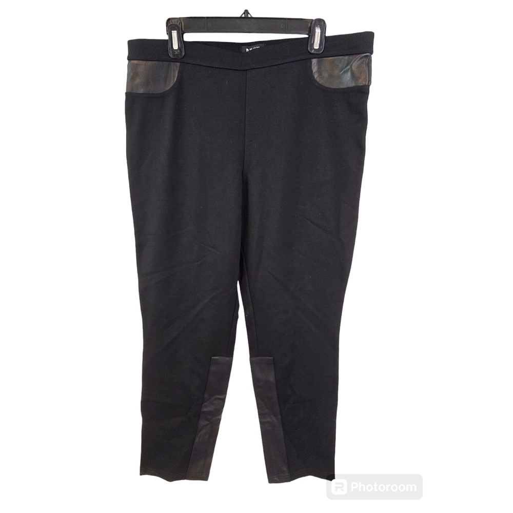 DKNY Size XL Black Pull On Pants Faux Leather Trim